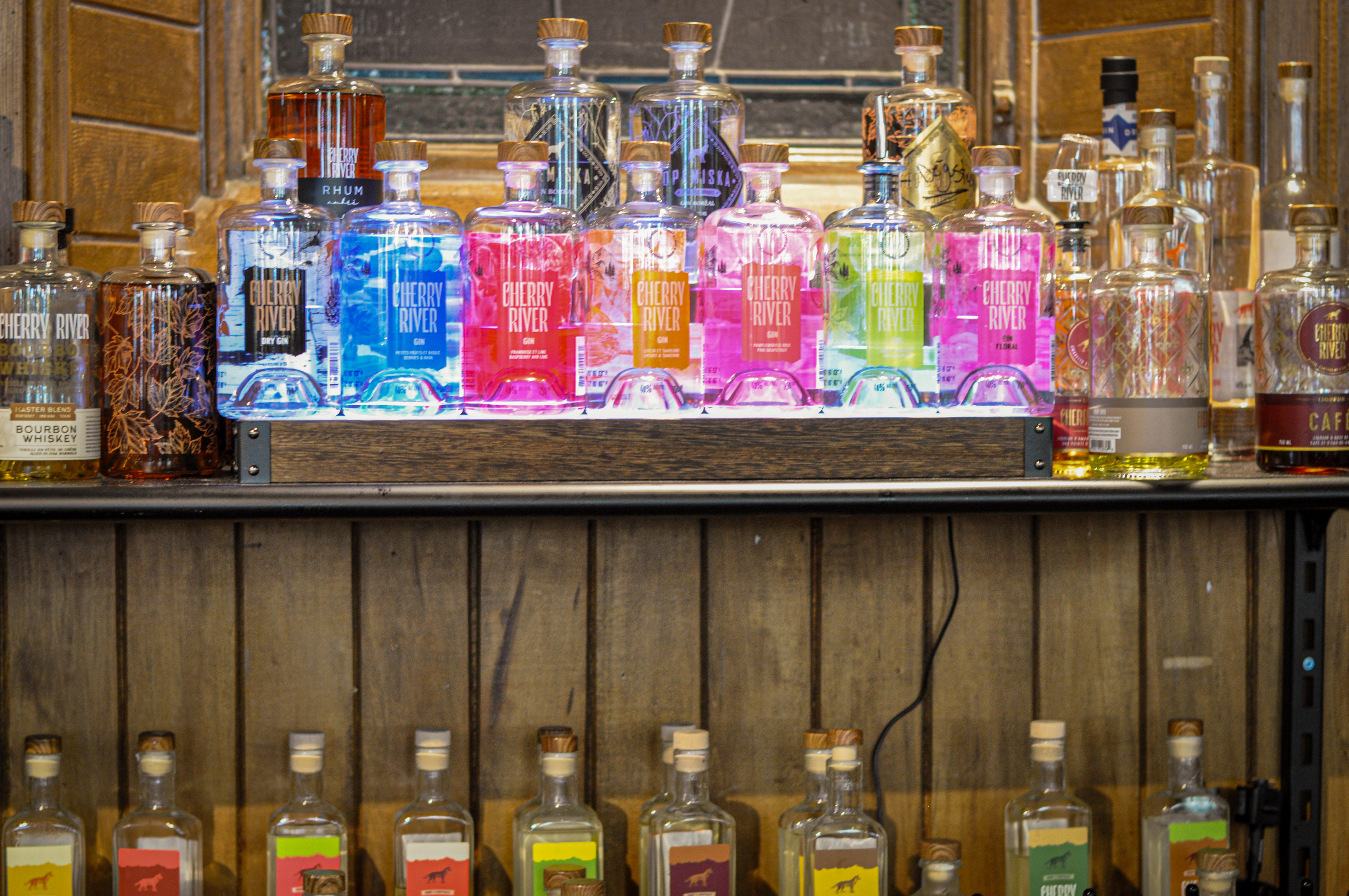 Backlit tasting bar, Magog distillery